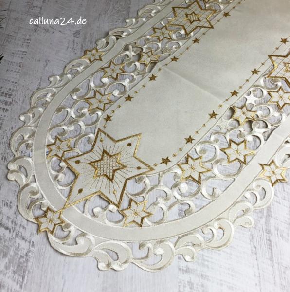 Tischläufer Tischdecke Bestickt Gold Weihnachten Edel Landhaus